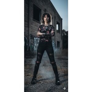 Rue21 Black Sheer Mesh Dragon Floral Long Sleeve Grunge Alt Top Small Goth Emo